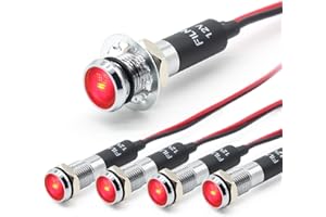 ‎FILN FILN 5 stücke 8mm (5/16 ") 12V LED kontrollleuchte wasserdichte pilot signallampe Meldeleuchte metalltafelleuchten(Messing vernickelt,rot5stück)