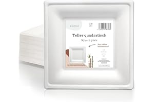 ‎WISEFOOD Wisefood Sugar Cane Plates – Pack of 50 Bagasse Disposable Plates Square 16 cm – Disposable Paper Plates Ideal as Party Plates or Dinner Plates – Sustainable Sugar Cane Tableware without PLA/PE