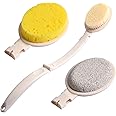 Pinsheng Spazzola Bagno Schiena, 3 in 1 Spazzola Corpo con Lunga Maniglia Spazzola da Bagno con Setole Testa di Pomice Spugna