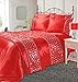 Produktbild NZ Shimmer Luxuriöses Satin-Seiden-Bettbezug-Set/Bettläufer, rot, Super King