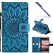 Produktbild COTDINFOR Huawei Mate 8 Protective Standing Hülle Elegant PU Tasche Leder Flip Schutzhülle im Bookstyle Kartenfächer Magnet Etui Schale für Huawei Mate 8 Blue Sunflower KT