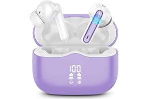 XINWLD Écouteurs Bluetooth 5.4, 2025 Ecouteurs sans Fil avec ENC Réduction Antibruit Mic, 40H Hi-FI Son Stéréo Durée de Lecture, Oreillette Bluetooth IP7 Étanche, Écran LED, Casque pour Android iOS, Violet