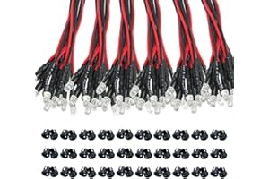 KeeYees 60Pcs 3mm DC 3-12V Diode Ampoule LED Câblé - Blanc Chaud Blanc Rouge Bleu Vert Jaune (10Pcs x 6 Couleurs) + 60Pcs Plastique 3mm LED Lumiere Panneau de Support de Montage
