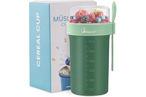 Bugucat Müslibecher to Go 760ml+230ml,Praktischer Joghurtbecher to Go Müsli to Go Becher mit Löffel,Auslaufsicherer Müslibecher Müsli Cup to Go Becher,Müslibox to Go Müsli Becher to Go kinder,Grün
