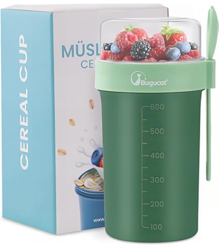 2 Müslibecher To-Go 870ml - Mit Trennfach & Löffel, BPA-frei Für Frühstück & Office