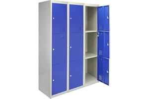 Monster Shop 3 x Storage Filing Locker Cabinet Metal 3 Door Flat-Packed Blue And Grey Steel Lockable Furniture Unit Staff Gym School Changing