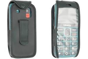 caseroxx Ledertasche mit Gürtelclip kompatibel mit ukuu/Ushining/uleway Seniorenhandy 2,4 Zoll aus Echtleder, Tasche mit Gürtelclip und Sichtfenster in schwarz