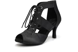 ZYXWVU Bottines de Danse Latine Femme Lacets Bout Ouvert Chaussures Professionnel Bottes de Salon pour Salsa Bachata Tango