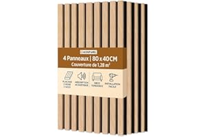 ACOUPANEL | Panneau Acoustique en Tasseaux Bois | Lot de 4 Panneaux Muraux 1,28 m² | Isolation Phonique | Placage Chêne 3 Faces | Installation Facile Mur ou Plafond (Chêne Clair)