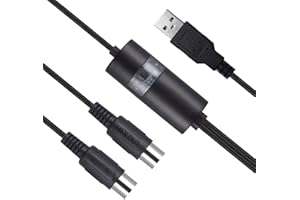 OIBTECH USB MIDI Cable Interface, Upgrade Professional MIDI to USB IN-OUT Cable Converter For PC/Mac/Laptop 2M(6.5FT)(Black)