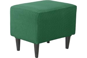JHLD Rechteckiger Stretch Ottomane Schonbezug, Ottomane Bezug Elastische Hockerbezug Jacquard Hocker Husse für Fußhocker Quadratisch Mit elastischem Boden Für Katzen Hunde -dunkelgrün-klein