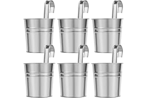 LIHAO 6 x Hängetöpfe Metall Set Pflanztopf Blumentöpfe zum Aufhängen Eisen Hängeblumentöpfe mit abnehmbarem Griff Haken für Blumen Kräuter Sukkulenten Pflanzen (Silber)