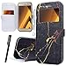 Produktbild WE LOVE CASE Samsung A5 2017 Hülle [View Window] Fenster Windows Im Retro Style Muster Galaxy A5 2017 Lederhülle Marmor Schwarz + Gold Handyülle Flip Schutzhülle Tasche Backcover Stoßfest Protective Bumper Case Cover Brieftasche Kartenfächer Karten Slot Magnetverschluss Bookstyle Standfunktion Zubehör + 1x Stylus für Samsung Galaxy A5 2017