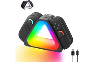 BAOMAEYEA Dock de Charge pour Switch 2,4-en-1 Nintndos Switch 2 Station de Charge avec 7 Couleurs lumières RVB,Charge Rapide USB-C PD avec câble,Charges 4 contrôleurs Joy-Cons,Design de Voyage Portable