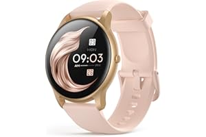 AGPTEK Smartwatch, 1,3 Zoll runde Armbanduhr mit personalisiertem Bildschirm, Musiksteuerung, Herzfrequenz, Schrittzähler, Kalorien, usw. IP68 Wasserdicht Fitness Tracker für iOS und Android, Rosa