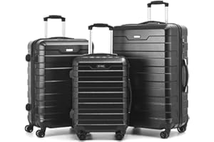 RMW Suitcase Large Medium Cabin Size | Hard Shell | Lightweight | 4 Dual Spinner Wheels | Trolley Luggage Suitcase | Hold Check in Luggage | TSA Combination Lock (Black, 3 Piece Full Set)
