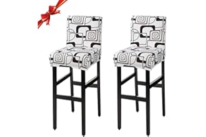 Jaotto Coprisgabelli Cucina con Schienale 2 Pezzi,Fodere Coprisedia Elasticizzati con Schienale Basso Universale,Copertura per Sgabello Alto Quadrato per Bar Caffettiere Bancone,Bianco Classico