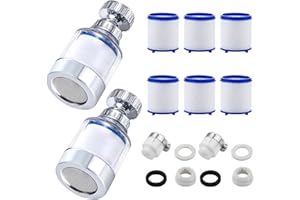 SenaiMy 2 Pièces Filtres de Robinet, Filtre eau Robinet, Filtre eau Robinet à 360°, Filtre à Robinet Rotatif à 360°, Filtre Robinet avec 6 Éléments Filtrants en Coton PP pour Maison, Cuisine, L'Évier