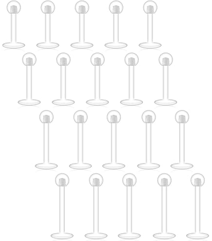 Liuxn 15 Pièces 16 Gauge Anneaux à Lèvres Acryliques Clair Flexible Piercing Labret Lèvre pour Perforation du Nez à la Tragique du Cartilage Tragus