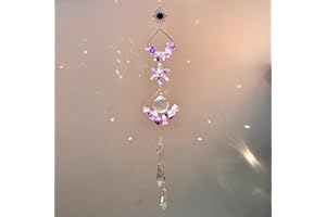 MAUSOUCA Crystal Rainbow Suncatcher Hanging Ornaments, Glass Heart Shape Prisms Chakra Beads Pendants for Home Garden Window Decoration (Purple geometric shapes)