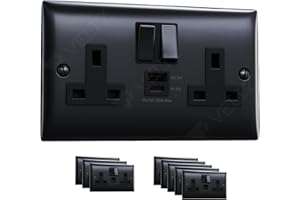 USB C Socket | 20W PD/PPS USB C & 18W QC 4.0 USB A | Super Fast Charging | VELTZ Pro | Double Plug Wall Socket 13A 2 Gang | Black Steel