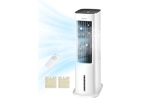 Midea 4-in-1 Mobile Klimaanlage ohne Abluftschlauch | Turmventilator mit Wasserkühlung & Luftbefeuchter | | Luftkühler mobil mit 5L Wassertank, 355m³/h Luftstrom, Ionisation, Fernbedienung (55W, Weiß)