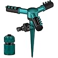 Garden Sprinkler Lawn Water Sprinkler Automatic 360 Rotating 3 Arms Sprayer Adjustable Sprinkler Irrigation System for Watering Veggies Flowers Grass Lawn Plants