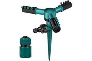 LAOJU Garden Sprinkler Lawn Water Sprinkler Automatic 360 Rotating 3 Arms Sprayer Adjustable Sprinkler Irrigation System for Watering Veggies Flowers Grass Lawn Plants