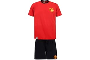 MUFC Official Manchester United Crest Adults Pyjamas & Lounge Shorts Set (100% Cotton - Sizes S to XL)