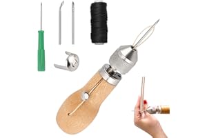 Ksvaye 8 Pezzi Kit Riparazione Pelle Lavorazione Cuoio Set di Strumento per Cucire in Pelle Cucito in Pelle con Filo Cerato, Punteruolo da Cucito, Aghi da Cucito per Cucito Fai da Te e Cucito a Mano