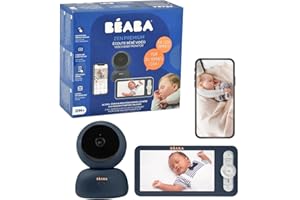 Béaba, Babyphone, Ecoute Bébé Vidéo 2 en 1, Ecran/Application Mobile dédiée, Caméra HD, Rotation à 360°, Vision Nocturne, Talkie Walkie, Berceuses, Contrôle température et humidité, Zen Premium Bleu