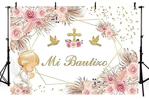 AIBIIN 2.1x1.5m Mi Bautizo Tema Fotografía Telón de Fondo Ángulo Dios Bendiga Flor Rosa Bohemia Retrato Decoración Profesional Telón de Fondo Foto Prop