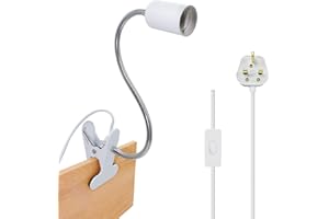 CRZPCHAS Clip on Bulb Holder Flexible E27 Lamp Holder Metal Clip on Light, White Clamp Light with 360° Rotatable Gooseneck and 220 cm Plug in Cord, Clip Desk Lamp for Bedroom Office, 60 W（Bulb not Included）