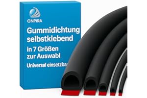 Onpira® Gummidichtung selbstklebend Schwarz – 7 Größen wählbar 8x6mm, 9x8mm, 10x8mm, 12x10mm, 14x12mm, 16x14mm, 20x18mm – Türdichtung, Fensterdichtung, Dichtungsband für Türen, Fenster, Auto &Haushalt