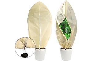 LUFEEMGA 2 PCS Winter Plant Frost Protection Covers, 80 * 120cm Garden Fleece Plant Protection Bags with Zipper and Drawstring, Rip Resistant Garden Fleece Frost Protection Covers for Fruit Tree