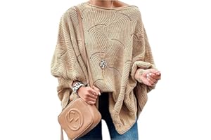 QUNERY Pull Femme Hiver Chic Sweat Femme Casual Lâche Automne Manches Chauve-Souris Sweater Femme Tee Shirt Manche Longue Oversize