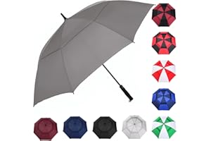 MRTLLOA Automatischer, öffnender, schwarzer Golf-Regenschirm, extra groß, übergroß, doppeltes Baldachin, belüftet, winddicht, wasserdicht, Stockschirme für Regen