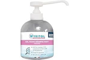 WYRITOL - Gel Hydroalcoolique Inodore - Désinfectant Mains Sans Rinçage - Formule Spéciale Peaux Sensibles Enrichie à la Glycérine - Fabrication Française - Flacon Pompe 300 ml