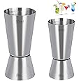 Set of 2 Stainless Steel 25/50 ml & 15/30 ml Cocktail Jigger Spirit Measure Cup, Shot Measure Dual Measuring Cup for Bar Party Wine Cocktail Drink Shaker Shaker