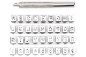 IGNPION Set di timbri in pelle con lettere e numeri, kit per goffratura in pelle con lettere dell'alfabeto, strumento per punzonatura fai da te e artigianato in pelle (tipo A)