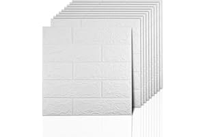 Sodeno 3D Wall Panels Peel and Stick, 14.5 Sq Ft Coverage,Printable Faux Brick Wallpaper Sticker with Self-Adhesive Waterproof Foam for Interior Wall Decor, Bathroom Home Decoration (10 Pcs) (White)