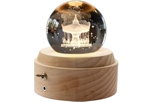 HABOWN Kristallkugel Spieluhr, 360 ° drehbare hölzerne Spieluhr mit Licht, Geburtstagsgeschenk, Projektionsfunktion mit Beleuchtung, LED Mond Lampe, Valentinstagsgeschenk, Jubiläum (Karussell)