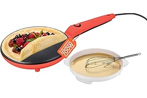 Wintem - Crepiera Elettrica Yummi 600W con Ciotola e Frusta Inclusa, Padella Antiaderente da 20cm Facile da Pulire, Ideale per Preparare Crepes Veloci a Colazione o Merenda in Sicurezza