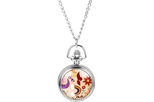 JewelryWe Montre à Gousset en Alliage - Collier Fantaisie Analogique Quartz Fleurs - Cadeau Femme Anniversaire
