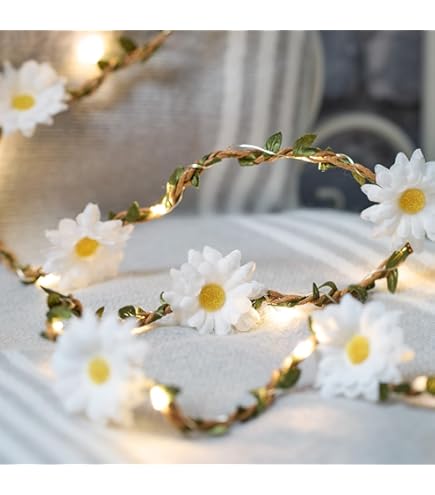 Lights4fun Led-verlichte lenteslinger, 180 cm, lentedecoratie, kunstmatige wilde bloemslinger, verlichte Pasen, zomer, lentedecoratie voor binnen, tafeldecoratie
