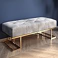 ObalTure Metal Entryway Bench For Bedroom Modern Ottoman End Of Bed Corduroy Padded Benches Decorative Home Furniture For Living Room Foyer Mudroom Hallway (Gray), Grey