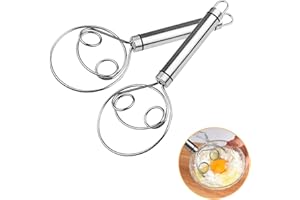 KONFEN 304 Batidor de Masa Danés, 2-Pack Premium 304 Batidor de Masa de Acero Inoxidable, Batidor Manual Danés para Hornear, Batidor de Huevos para la Elaboración de Tartas de Pan