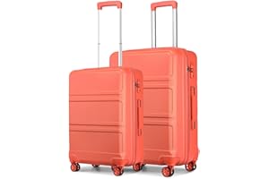 Kono Luggage Set of 2 PCS Lightweight ABS Hard Shell Trolley Travel Case 20" Carry on Hand Cabin Suitcase + 24" Medium Check in Luggage with TSA Lock Spinner Wheels (Coral Pink)
