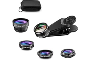 Bailonda 5 in 1 Handy Objektiv Kit,makro objektiv Handy, Fischaugenobjektiv 198°,Weitwinkel 0.63x, Makroobjektiv (15x) ，CPL/ 2X Telephoto Objektiv für iPhone und die meisten Smartphones (dunkel)