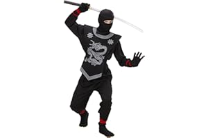 "BLACK NINJA" (coat with ties, pants with ties, chest armour, mask) - (140 cm / 8-10 Years)
